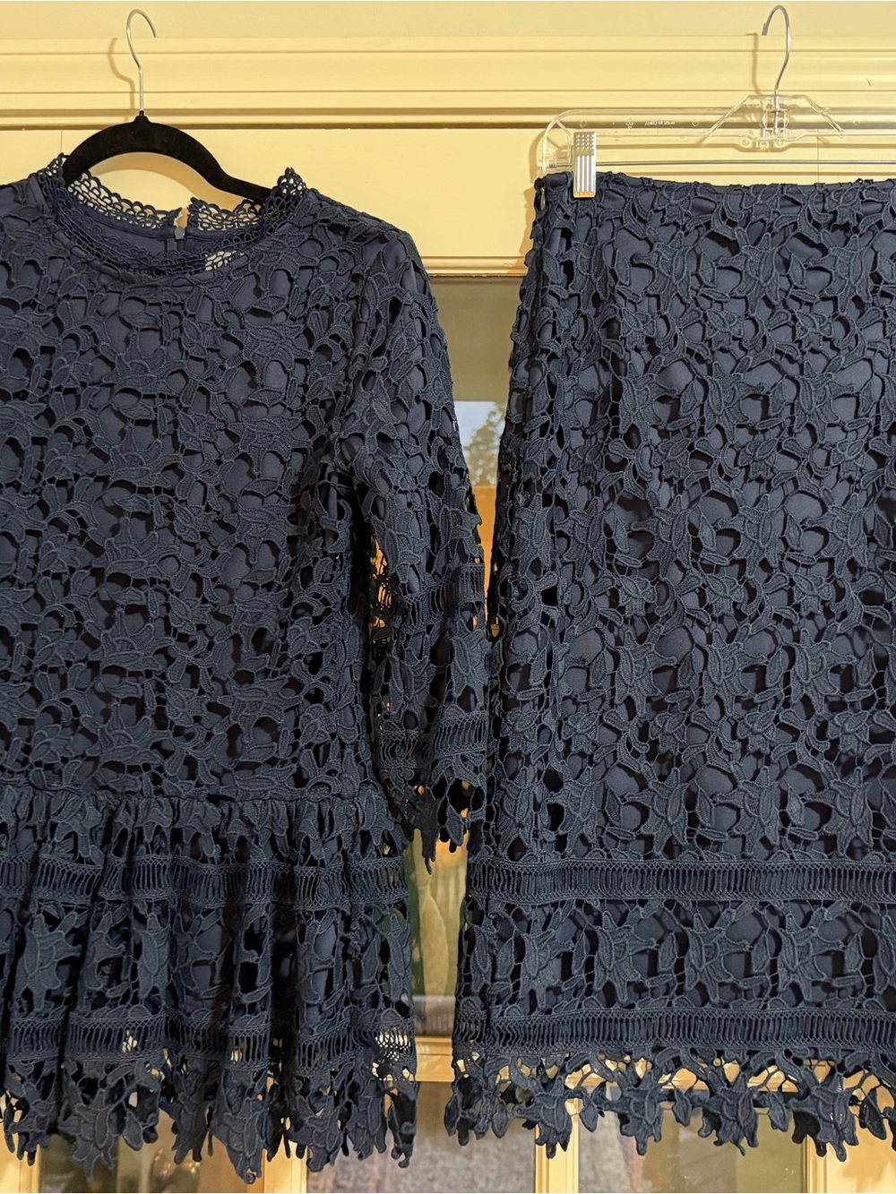 Ladies Navy Lace Top with Skirt Set